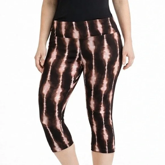 No Boundaries Pink & Brown Tie Dye Capri Leggings Stretch Athleisure Women's XS - Picture 1 of 5